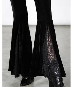 New In Killstar Marisol Velvet 70's Flare Bell Bottoms Trousers Black
