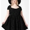 Killstar Crossed Chloe Flocked Skater Dress Black New In