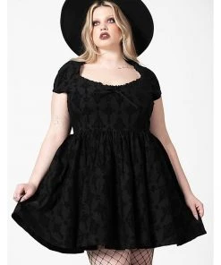 Killstar Crossed Chloe Flocked Skater Dress Black New In