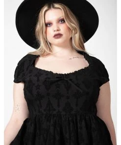 Killstar Crossed Chloe Flocked Skater Dress Black New In