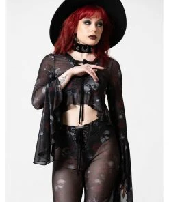 Killstar Wicked Rose Mesh Blouse Black