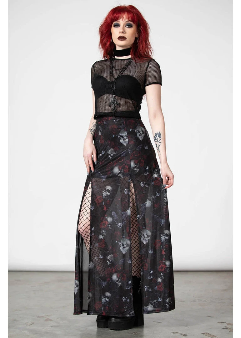 Killstar Kleadora Mesh Maxi Skirt Black