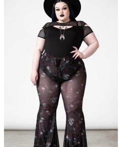Killstar Spirala Mesh Bell Bottoms Flare Trousers Black