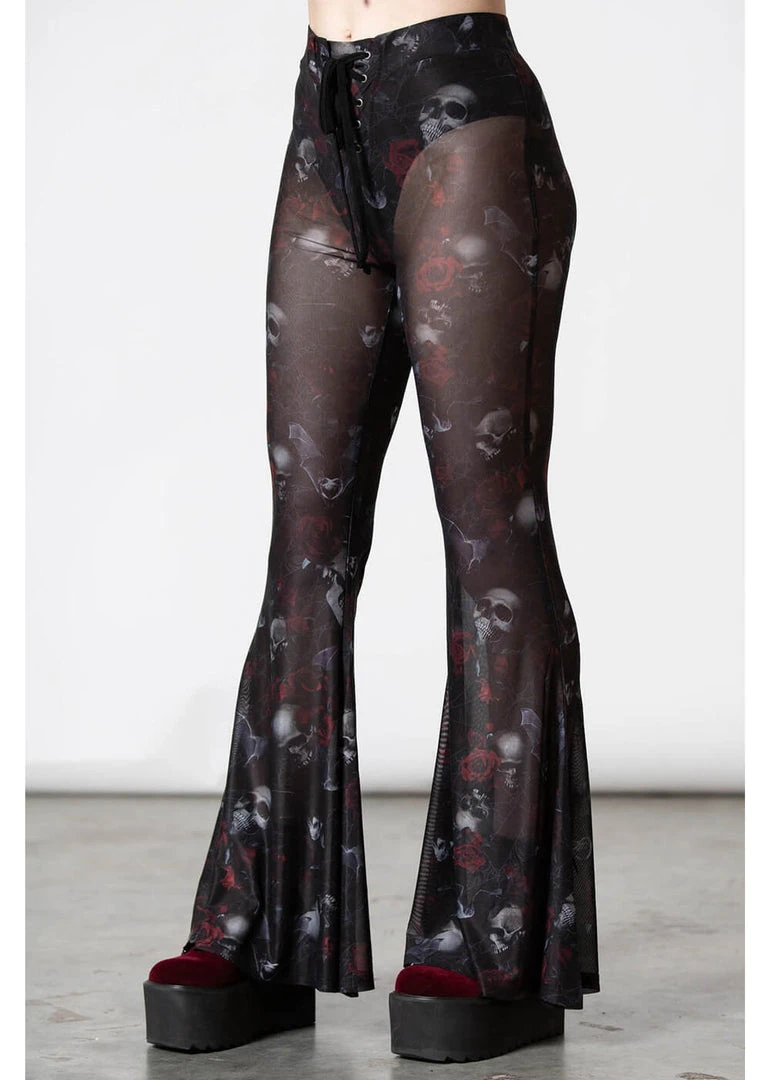 Killstar Spirala Mesh Bell Bottoms Flare Trousers Black