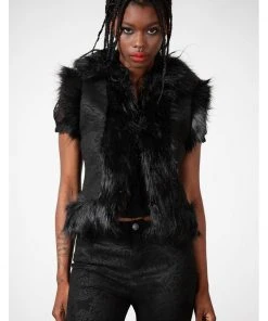 Killstar Terradalia Faux Fur 70's Gilet Black