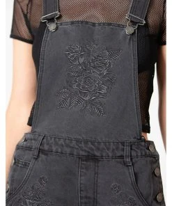 New In Killstar Blackbell Denim Overalls Shorts Black