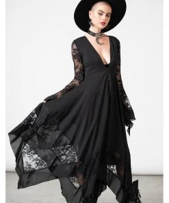 New In Killstar Misty Night 70's Maxi Dress Black