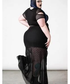 New In Killstar Paragon Fishnet Maxi Skirt Black