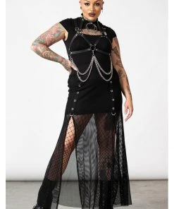 New In Killstar Paragon Fishnet Maxi Skirt Black