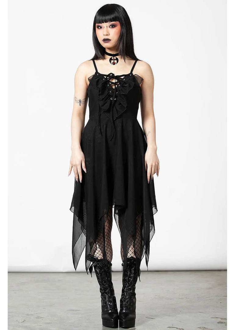 Killstar Anshee Mesh Lace-Up Dress Black