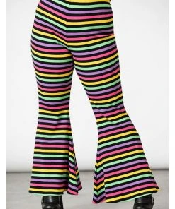 Killstar Prismatic Rainbow 60's Flares Trousers Multi New In
