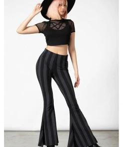 New In Killstar Inferno Room Stripe 70's Flare Trousers Grey