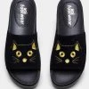 New In Koi Footwear Riku Cat Face Plateau Sliders Black Gold