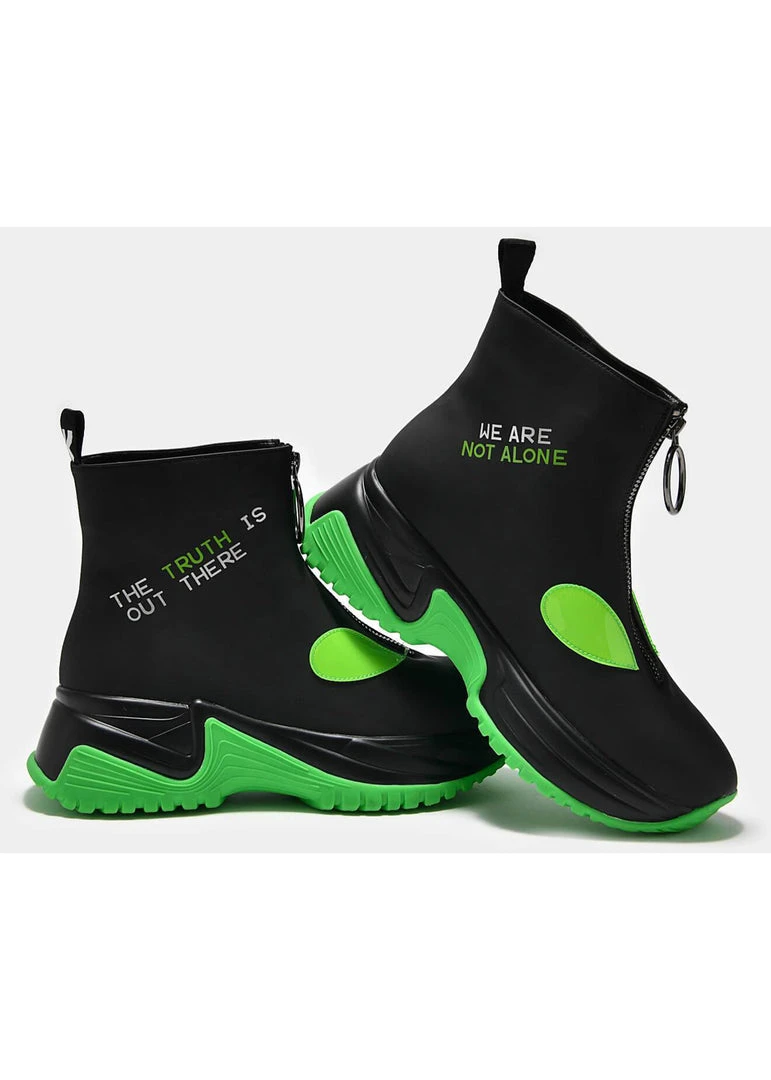New In Koi Footwear Terrestrial Truth Alien 80's Boots Black Green