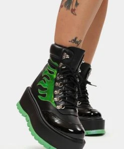 Koi Footwear Helios Hologram Flames Plateau Boots Black Green