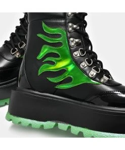 Koi Footwear Helios Hologram Flames Plateau Boots Black Green