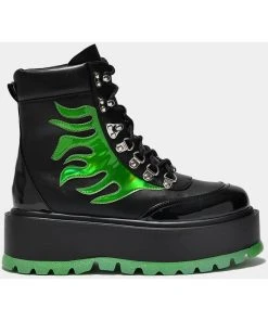 Koi Footwear Helios Hologram Flames Plateau Boots Black Green