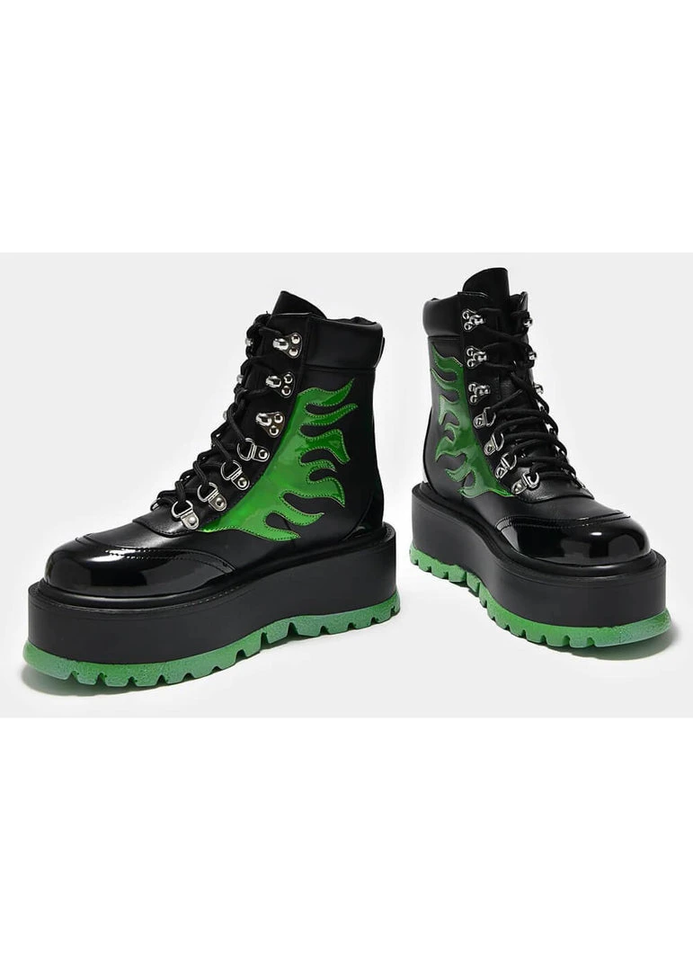 Koi Footwear Helios Hologram Flames Plateau Boots Black Green