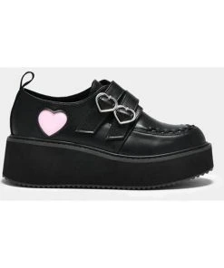 Koi Footwear Pothos Heart Platform Creepers Black Pink