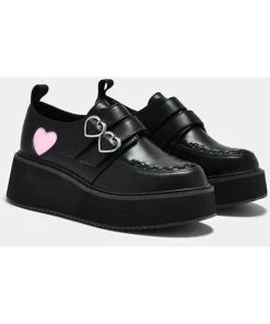 Koi Footwear Pothos Heart Platform Creepers Black Pink