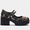 New In Koi Footwear Tira Floral Mary Janes Pumps Black
