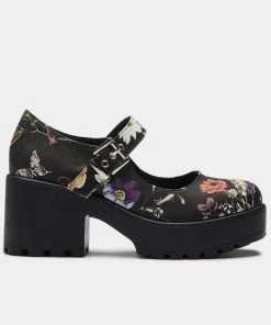 New In Koi Footwear Tira Floral Mary Janes Pumps Black