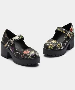 New In Koi Footwear Tira Floral Mary Janes Pumps Black