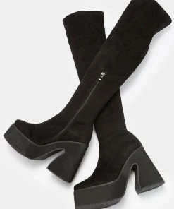 Koi Footwear Damar Over The Knee Suede 60's Boots Black New In