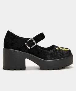 Koi Footwear Della Witchy Moon Velvet Mary Janes 60's Pumps Black New In