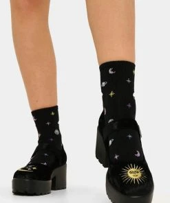 Koi Footwear Della Witchy Moon Velvet Mary Janes 60's Pumps Black New In