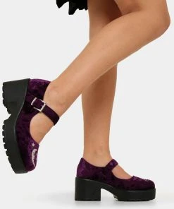 Koi Footwear Della Witchy Moon Mary Janes Velvet 60's Pumps Purple New In