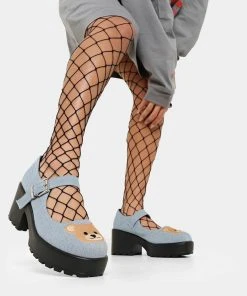 Koi Footwear Bear Denim Mary Janes 60's Pumps Blue