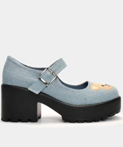 Koi Footwear Bear Denim Mary Janes 60's Pumps Blue