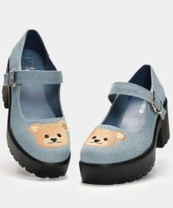 Koi Footwear Bear Denim Mary Janes 60's Pumps Blue