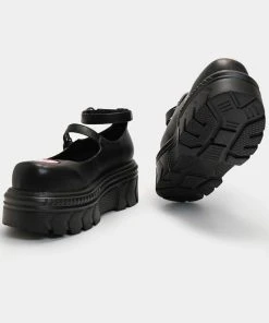 Koi Footwear Warrior Heart Platform Sandals Black Pink New In