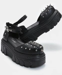 New In Koi Footwear Perfect Spike Platform Sandals Black