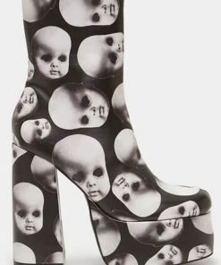 New In Koi Footwear Dead Silence Doll Heads 80's Platform Boots Black