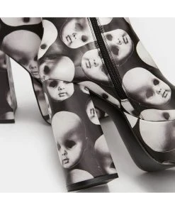 New In Koi Footwear Dead Silence Doll Heads 80's Platform Boots Black