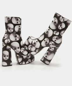New In Koi Footwear Dead Silence Doll Heads 80's Platform Boots Black