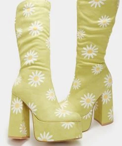 New In Koi Footwear Crazy Daisy 70's Platform Boots Green