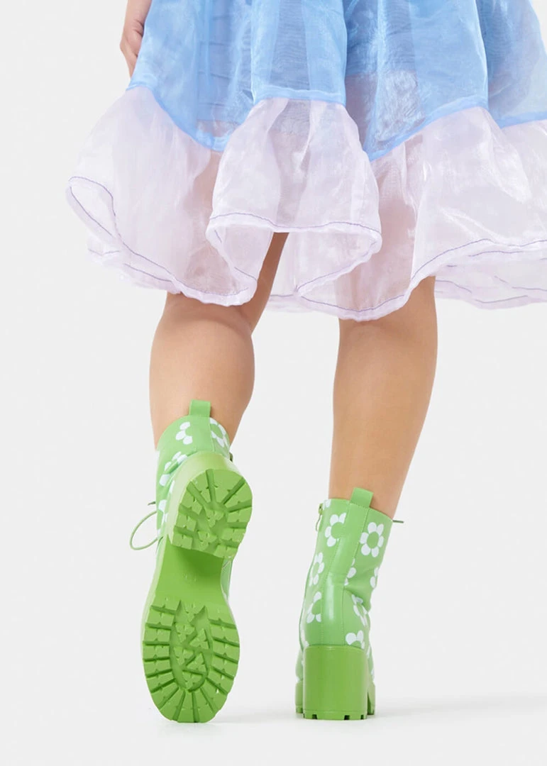 Koi Footwear Orchis Charm 60's Flower Power Boots Green New In