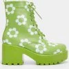 Koi Footwear Orchis Charm 60's Flower Power Boots Green New In
