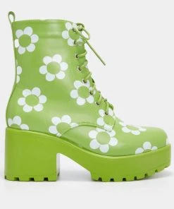 Koi Footwear Orchis Charm 60's Flower Power Boots Green New In