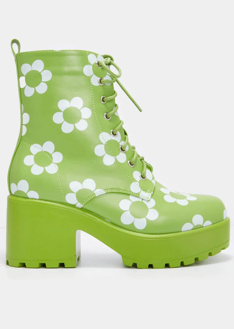 Koi Footwear Orchis Charm 60's Flower Power Boots Green New In