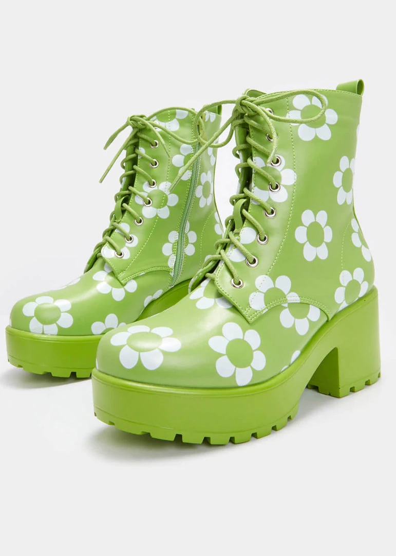 Koi Footwear Orchis Charm 60's Flower Power Boots Green New In