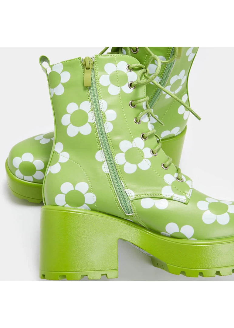 Koi Footwear Orchis Charm 60's Flower Power Boots Green New In