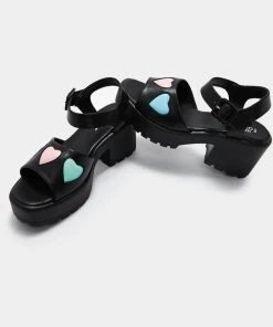 Koi Footwear Romance Rebel Heart Sandals Black New In