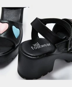 Koi Footwear Romance Rebel Heart Sandals Black New In