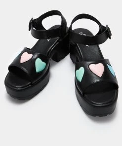 Koi Footwear Romance Rebel Heart Sandals Black New In