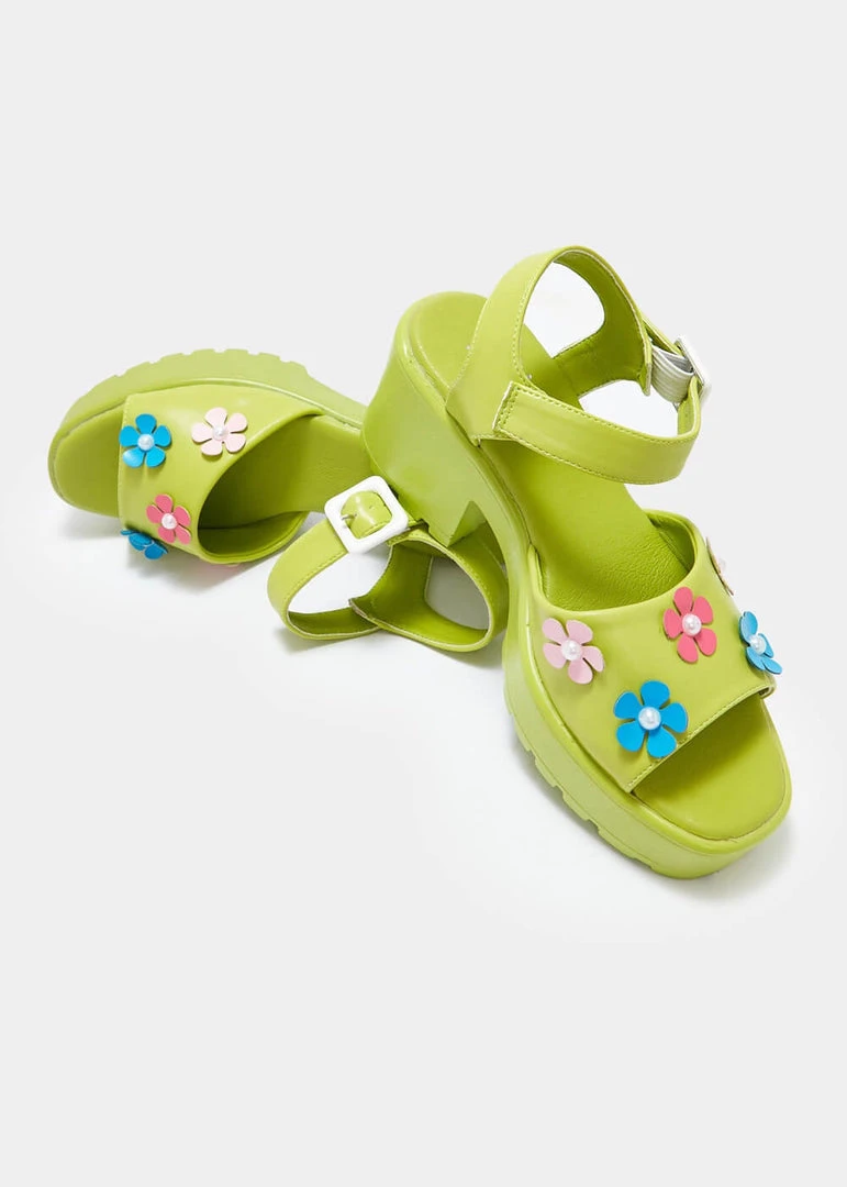 Koi Footwear Cozy Flower Garden Sandals Green New In
